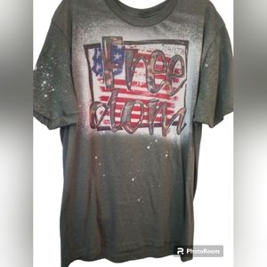 NWOT Tultex Women T-Shirt. Size Large. Khaki Green,Red White and Blue Army Print